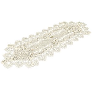 Collections Etc Lovely Embroidered Vintage White Lace Dresser Scarf MEDIUM - 1 of 2