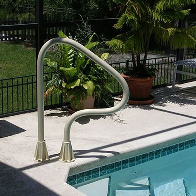 Saftron 26" x 30" Figure 4 Steel 3 Bend Outdoor In-Ground Swimming Pool Return to Deck Entry/Exit Handrail Accessory with Polymer Coating, White, 2 of 7