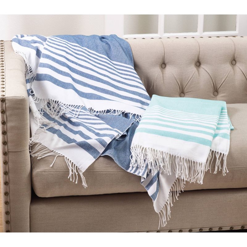50&#34;x60&#34; Striped Pattern Throw Blanket with Fringes Navy - Saro Lifestyle, 4 of 5