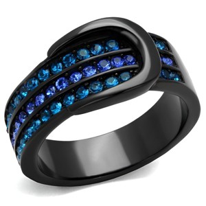 Slickblue Women’s Black Buckle Ring – Multicolor Synthetic Crystal Pave Band, Stainless Steel, Curved Shape, Sizes 5-10 - 1 of 4
