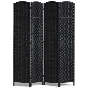 VEVOR 4 Panel Room Divider, Hand-Woven Folding Privacy Screens with Hinges, Portable and Freestanding Partition Room Dividers and Wall Divider,Black - 1 of 4