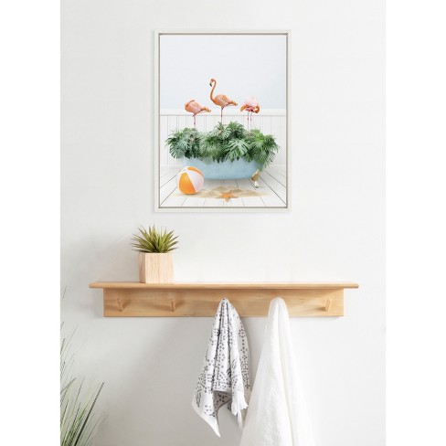 Kate & Laurel All Things Decor 18"x24" Sylvie Three Flamingos Beach House Bath Framed Canvas by Amy Peterson - image 1 of 4