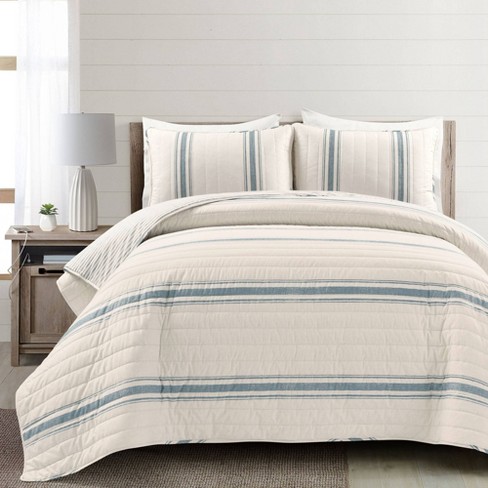 Full/queen 5pc Farmhouse Yarn Dyed Striped Comforter Set Gray/white - Lush  Décor : Target