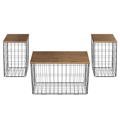 Lavish home round metal basket storage nesting end deals tables