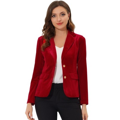 INSPIRE CHIC Women's Notched Lapel Vintage Office Button Front Velvet Blazer