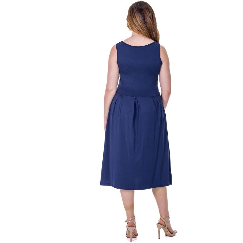 24seven Comfort Apparel Fit and Flare Midi Sleeveless Dress with Pocket Detail, 3 of 5