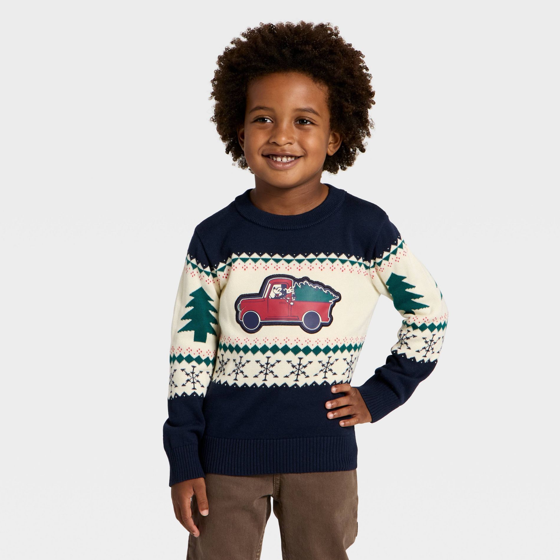 Toddler Boys' Disney Mickey Mouse Christmas Truck Sweater - Navy Blue