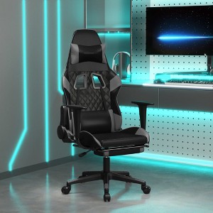 vidaXL Gaming Chair with Footrest Black and Gray Faux Leather - 1 of 4