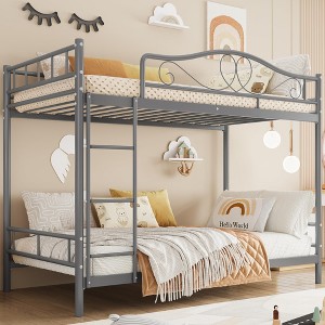 Twin Over Twin Bunk Bed with Ladder - Heavy Duty Metal Frame, 400 lb Weight Capacity, Full Safety Guardrail, Space-Saving Design (Gray) - 1 of 4