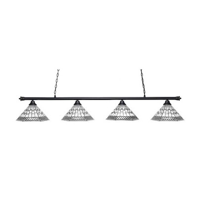Toltec Lighting Oxford 4 - Light Island Pendant Light in  Matte Black with 16" Pewter Art Glass Shade