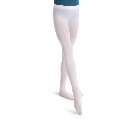 Capezio White Ultra Soft Self Knit Waistband Transition Tight