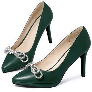 BLISSFUL STEP Women's Rhinestone Bow Pointed Toe Stiletto Heel Pumps - 1 of 4