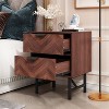 Hitow Two Drawer Nightstand Brown Wood Grain Black Metal Feet - 2 of 4