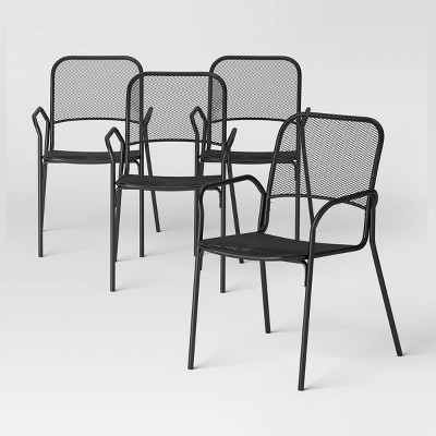 4pc Metal Mesh Stackable Patio Dining Folding Chairs Black - Room Essentials™