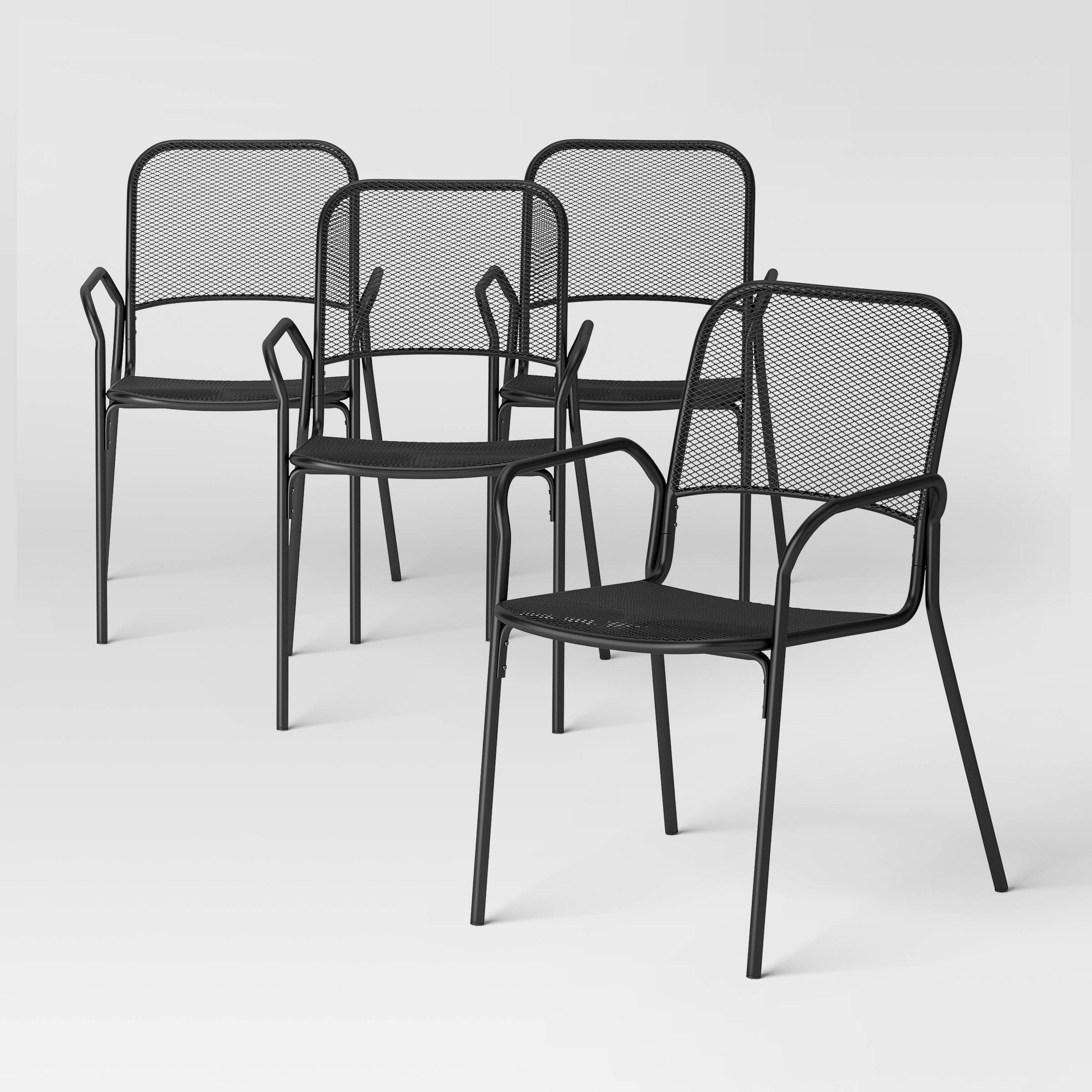 4pc Metal Mesh Stackable Patio Dining Folding Chairs Black - Room Essentials™