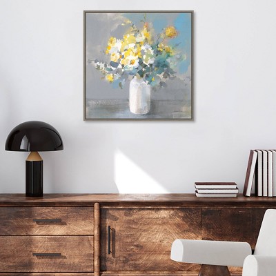 22" x 22" Touch of Spring White Vase Framed Canvas Print