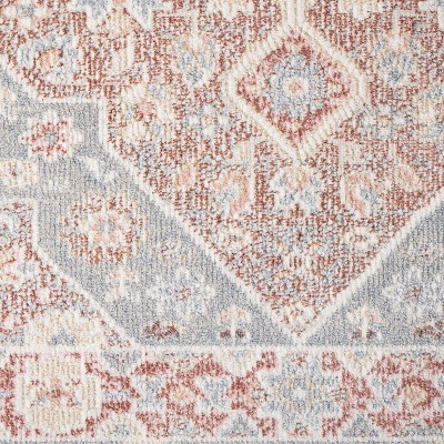 Brown and Grey Medallion Washable Polyester Area Rug