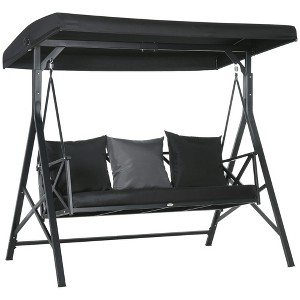 Outsunny 3-Seat Patio Swing Chair, Outdoor Canopy Swing Glider with Cushion with 3 Throw Pillows & Adjustable Shade for Porch - 1 of 4