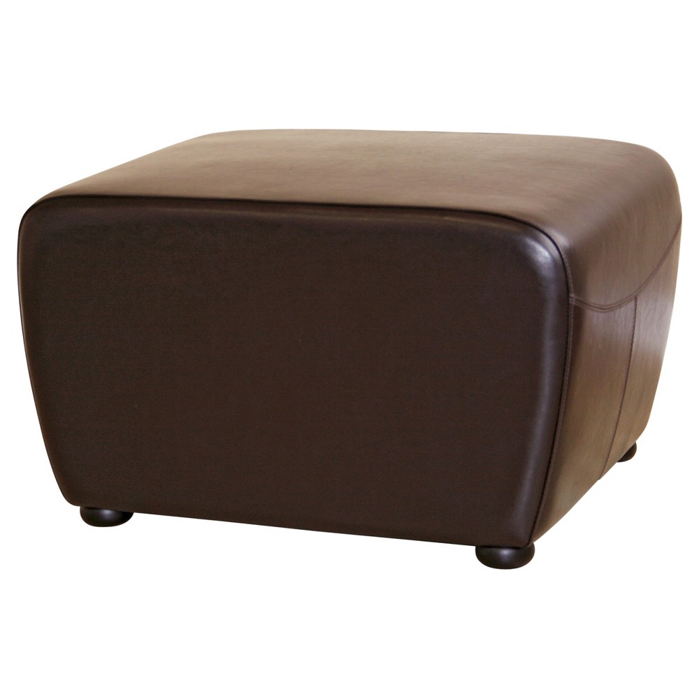 Photos - Pouffe / Bench Full Leather Ottoman with Rounded Sides Dark Brown - Baxton Studio