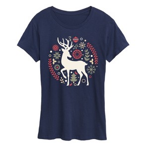 Women's - Instant Message - Scandinavian Christmas Deer Short Sleeve Graphic T-Shirt - 1 of 4