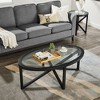 Hrinhom 46"W Modern Coffee Table With Glass Top And Wood Base - 2 of 4