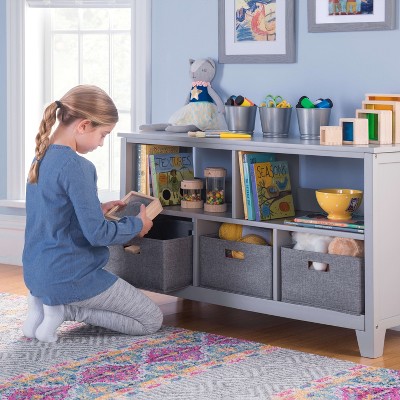 Martha Stewart Kids' Low Bookcase: Children's 24" Wooden Bookshelf, Playroom Toy Storage Organizer with Fabric Bins