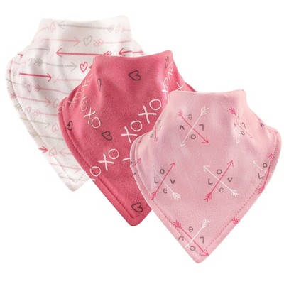Luvable Friends Baby Girls Cotton Bandana Bibs 3pk, Love, One Size