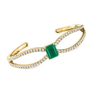 Ross-Simons 3.50 Carat Emerald and 3.60 ct. t.w. White Topaz Cuff Bracelet in 18kt Gold Over Sterling - 1 of 4