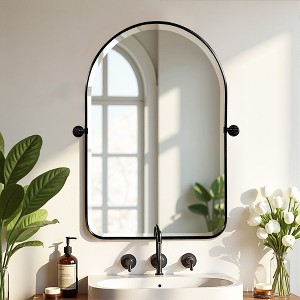 MAYEERTY 31.50x23.62x1.57in Wrought Iron Rounded Arch Black Metal Hanging Mirror - 1 of 4