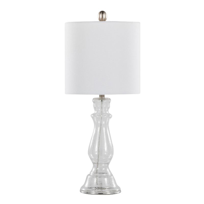 LumiSource (Set of 2) Bishop 24&#34; Contemporary Glass Table Lamps Clear Seeded Glass Brushed Nickel and White Linen Shade from Grandview Gallery, 2 of 7