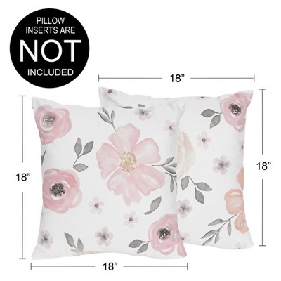 18" White and Pink Watercolor Floral Kids' Pillow Set