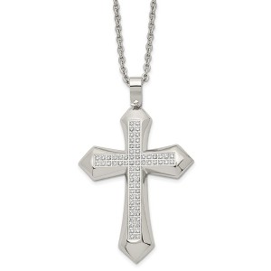 Black Bow Jewelry Men's Stainless Steel & CZ XL Passion Cross Necklace, 24 Inch - 1 of 4