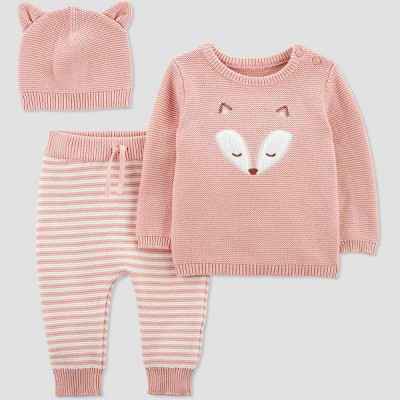 Image of Carter's Just One You® Baby Girls' 3pc Fox Top & Bottom Set - Pink 3M