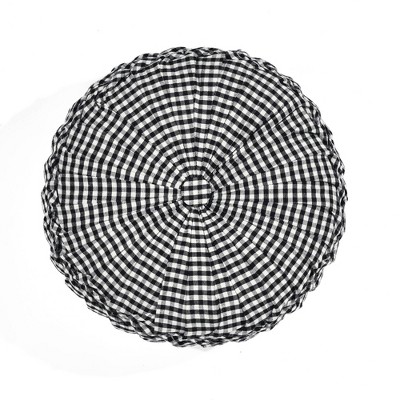 14" Gingham Check Yarn Dyed Pleated Round Throw Pillow Black - Lush Décor: Vintage Style, Indoor Polyester Fill