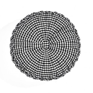 14" Gingham Check Yarn Dyed Pleated Round Throw Pillow Black - Lush Décor: Vintage Style, Indoor Polyester Fill - 1 of 4