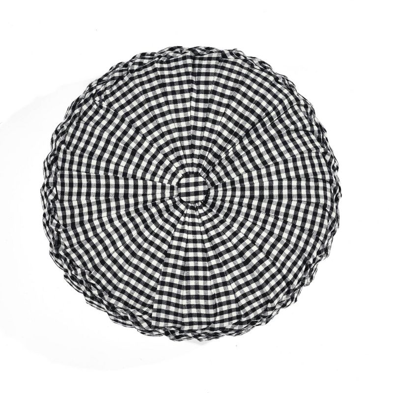 14&#34; Gingham Check Yarn Dyed Pleated Round Throw Pillow Black - Lush D&#233;cor, 1 of 6