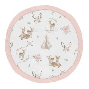 Sweet Jojo Designs Girl Baby Tummy Time Playmat Deer Floral Pink Taupe and Green - 1 of 4