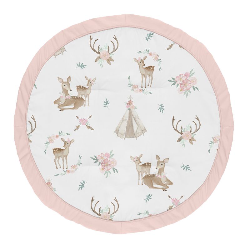 Sweet Jojo Designs Girl Baby Tummy Time Playmat Deer Floral Pink Taupe and Green, 1 of 6