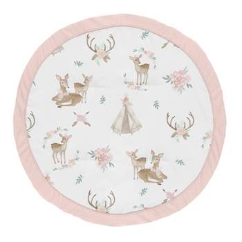 Sweet Jojo Designs Girl Baby Tummy Time Playmat Deer Floral Pink Taupe and Green