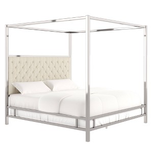 King Manhattan Canopy Bed with Diamond Tufted Headboard Oatmeal Brown - Inspire Q