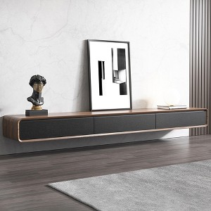 POVISON 79" Minimalist Floating TV Stand, Modern Wall-Mounted Entertainment Center with 3 Drawers, Walnut Veneer & Black Media Console - 1 of 4