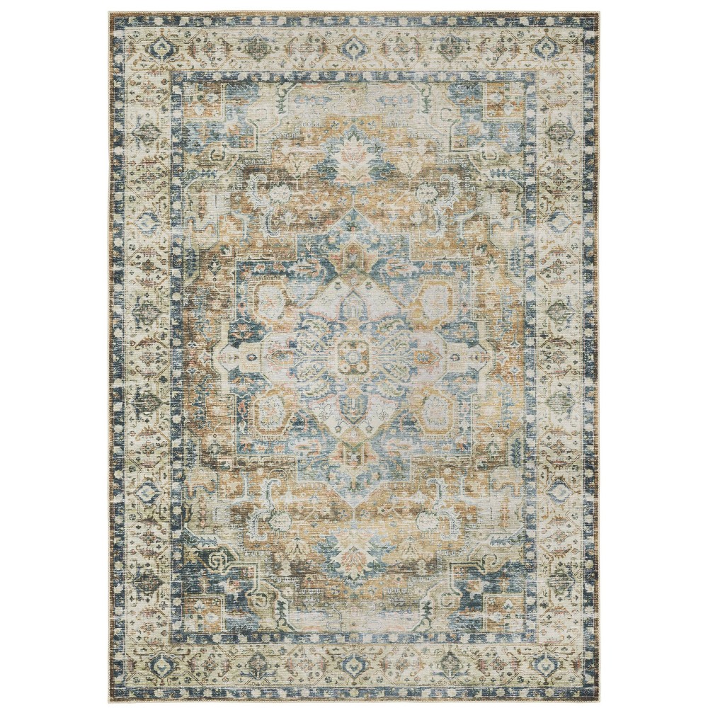 3'6inx5'6in Colette Washable Center Medallion Indoor Area Rug Blue/Gold - Captiv8e Designs