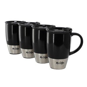 Mr. Coffee Coupleton 4 Piece 15 Ounce Stoneware Travel Mug Set in Black with Lid - 1 of 4