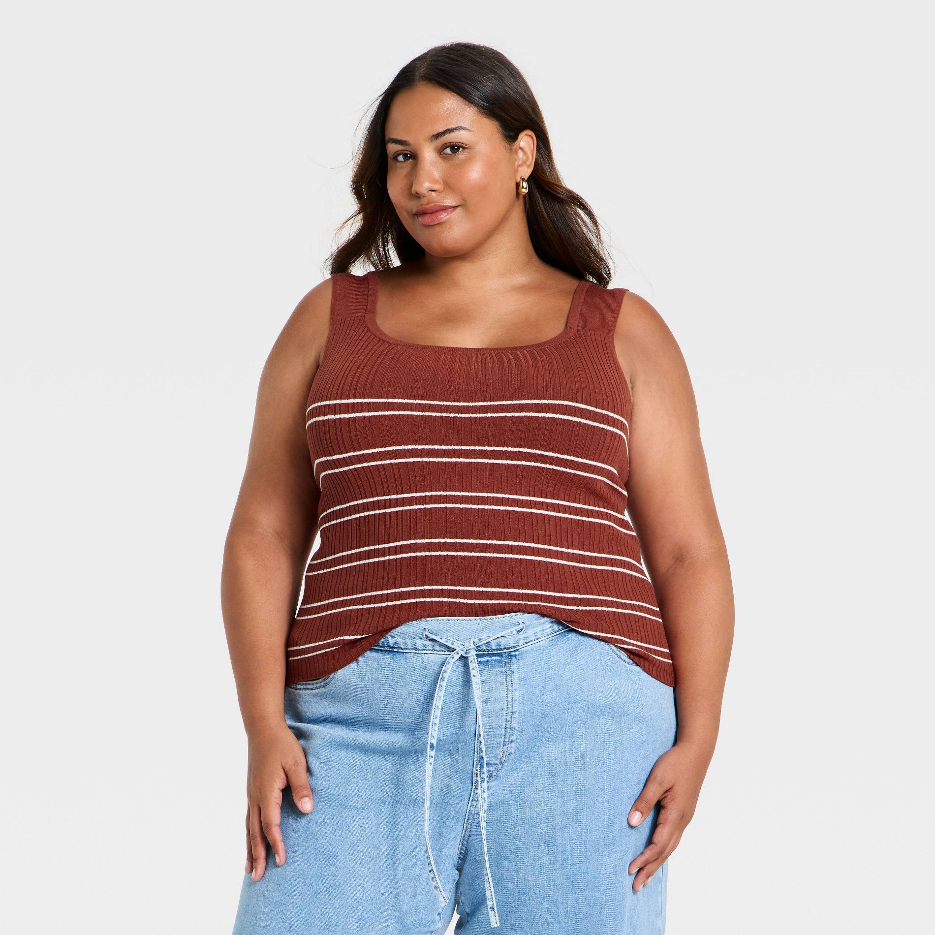 Women's Variegated Ribs Sweater - Ava & Viv™ Brown Stripe