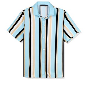 Lars Amadeus Men's Summer Striped Shirts Short Sleeves Button Down Beach Color Block Shirt - 1 of 4
