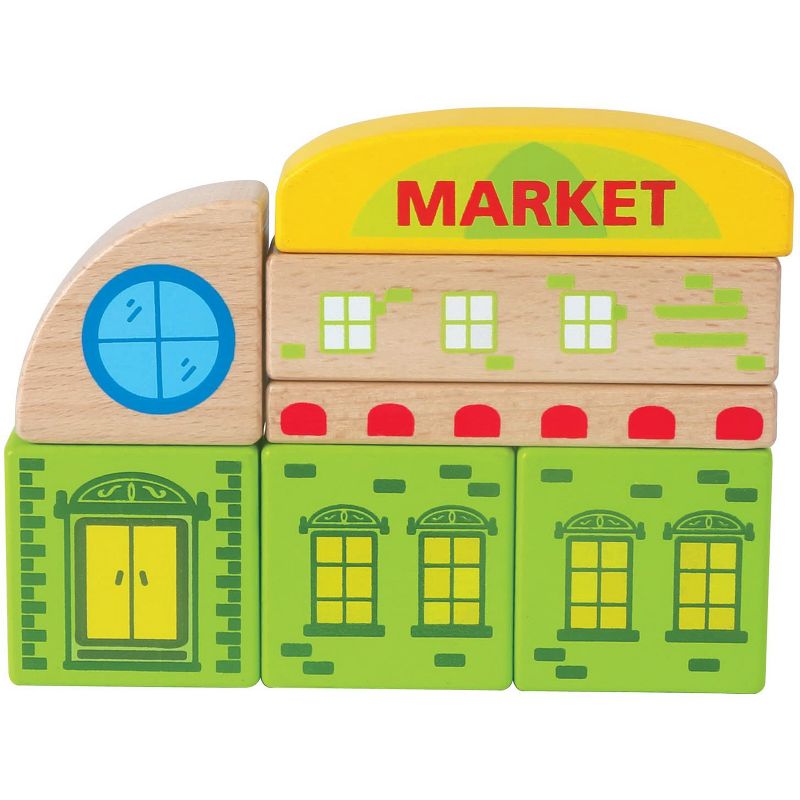 Hape City Building Blocks Colored Wooden Playset with Playscape, Market, Hospital, Bus Station, and Townspeople, for Ages 3 and Up, 145 Piece Set, 3 of 7