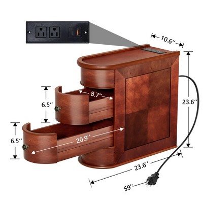 Teak Brown Half-round Wood End Table with Storage