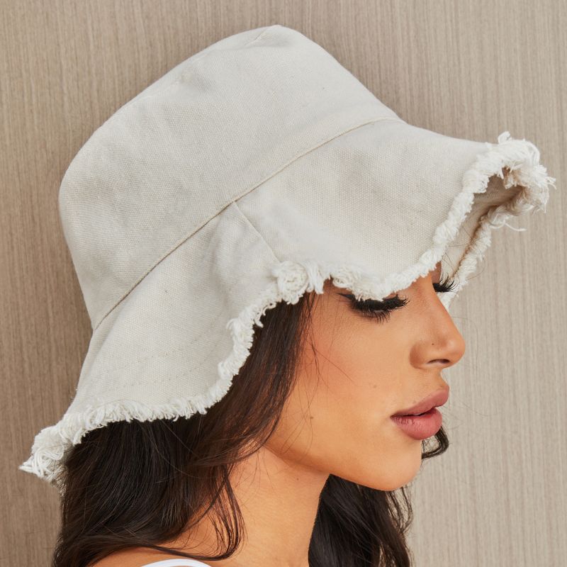 Women's Off-White Cotton Frayed Bucket Hat - Cupshe, 5 of 8