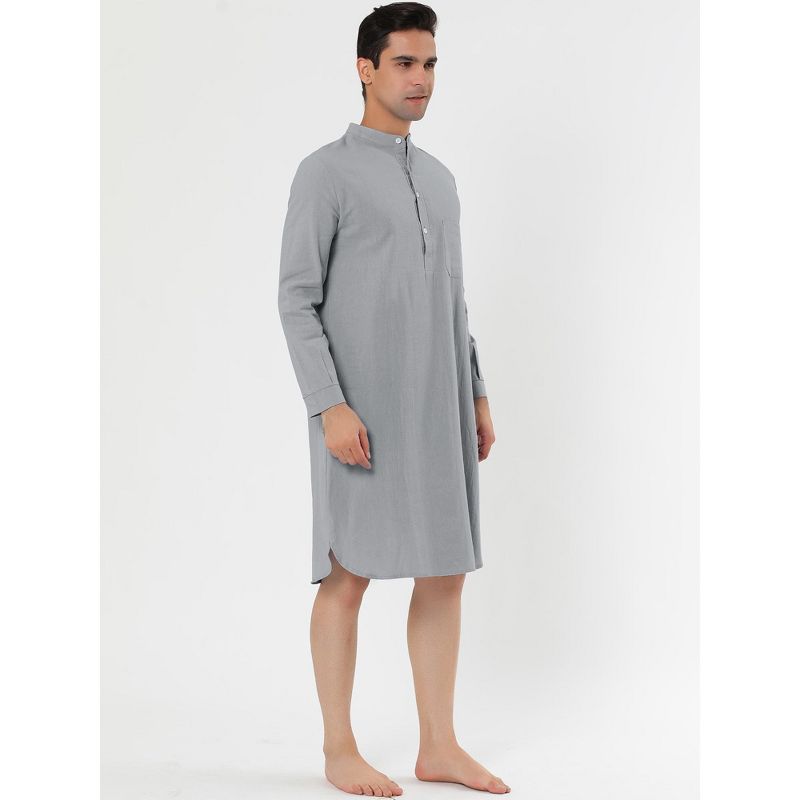 Lars Amadeus Men's Loose Fit Banded Collar Henley Nightgown, 3 of 5