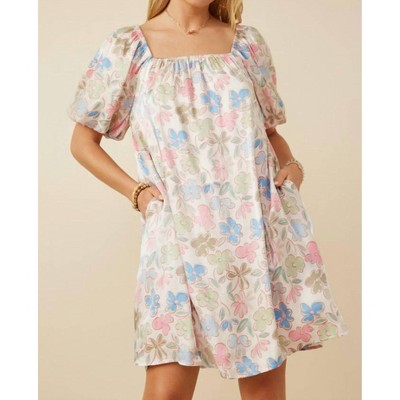 Women's Floral Puff Sleeve Foiled Dress - Hayden LA